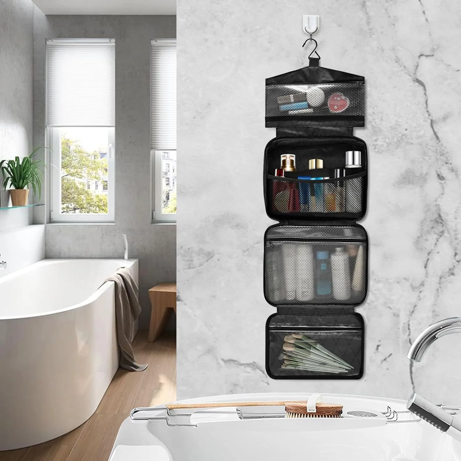 MUKJHOI Hanging Travel Toiletry Bag  4 Zippered Compartments, Transparent Organizer, Compact & Water-Resistant for Gym, Camping, Hotel  Tie Dye (1)