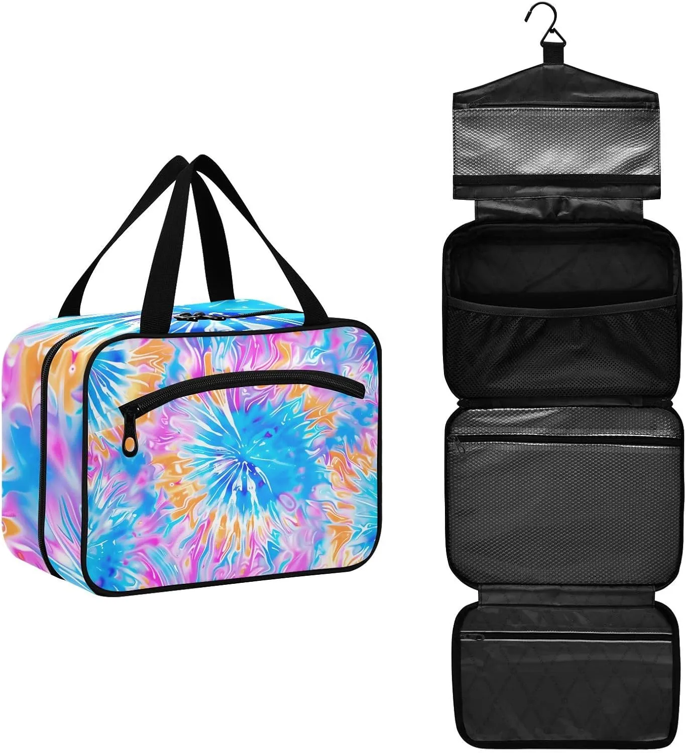 MUKJHOI Hanging Travel Toiletry Bag  4 Zippered Compartments, Transparent Organizer, Compact & Water-Resistant for Gym, Camping, Hotel  Tie Dye (1)