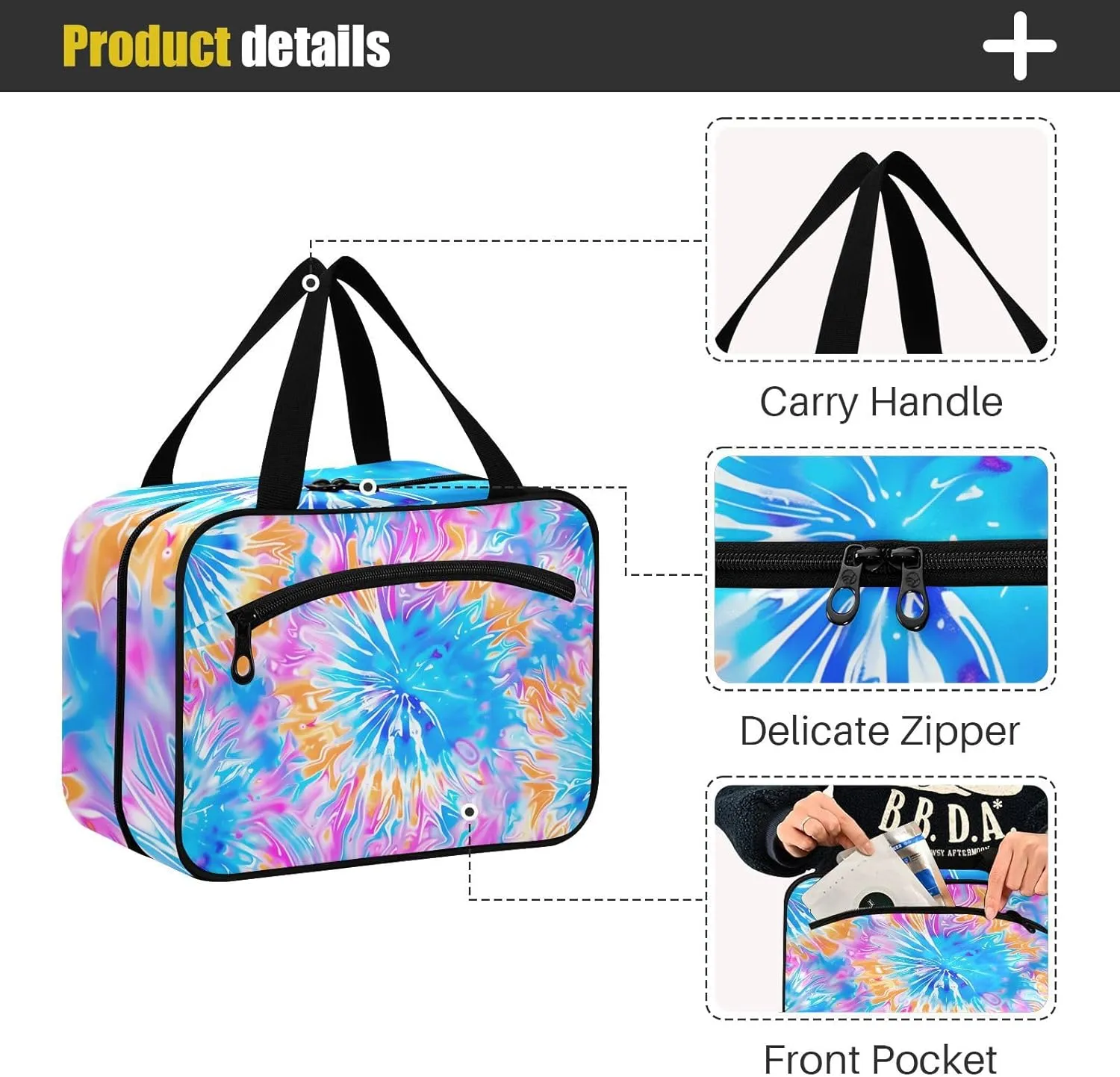 MUKJHOI Hanging Travel Toiletry Bag  4 Zippered Compartments, Transparent Organizer, Compact & Water-Resistant for Gym, Camping, Hotel  Tie Dye (1)