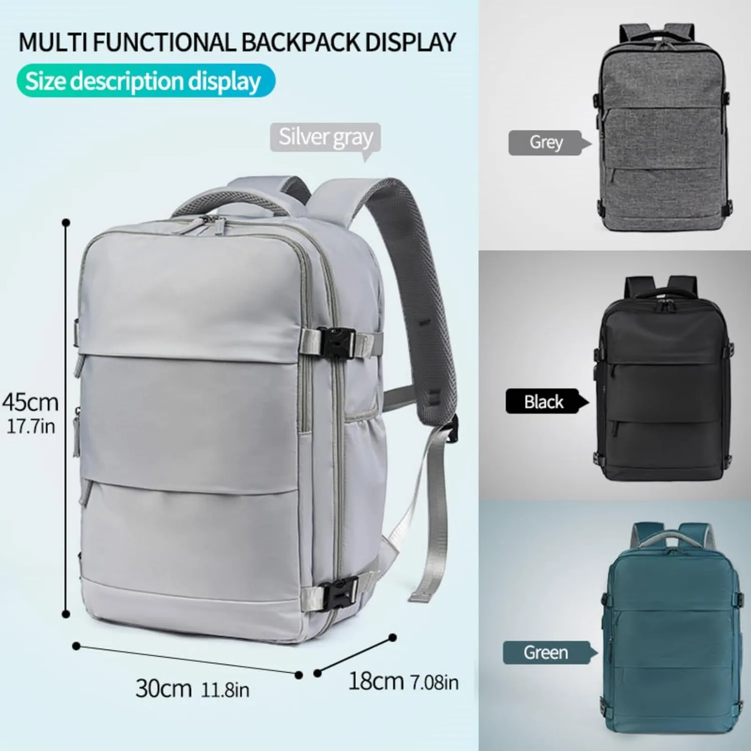 Multi-Functional Travel Backpack, Travel Laptop Backpack with USB Charging Port, Waterproof Business and Outdoor Sports Slim Travel Backpack, Large Capacity Laptop Backpack (Grey)