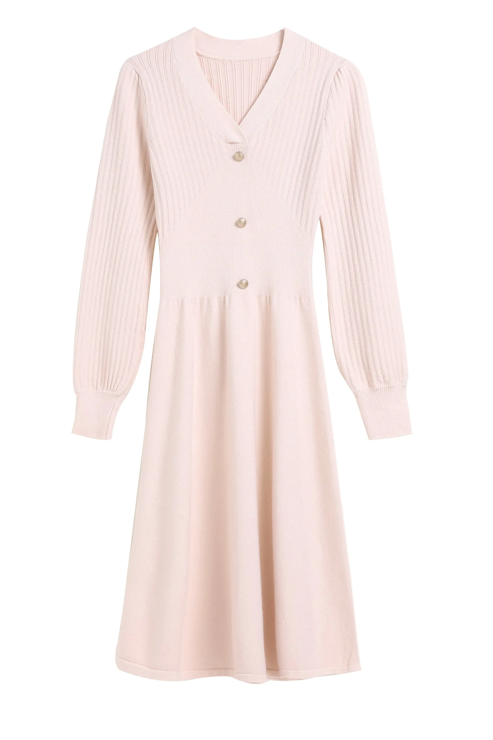 Nicola V-neck Puff Sleeve Stretch Knit Midi Dress
