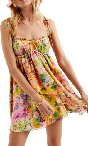 NUFIWI Women Boho Floral Babydoll Dress Spaghetti Strap Beachy Dress Sexy Sleeveless Ruffle Tie Shoulder Mini Dresses