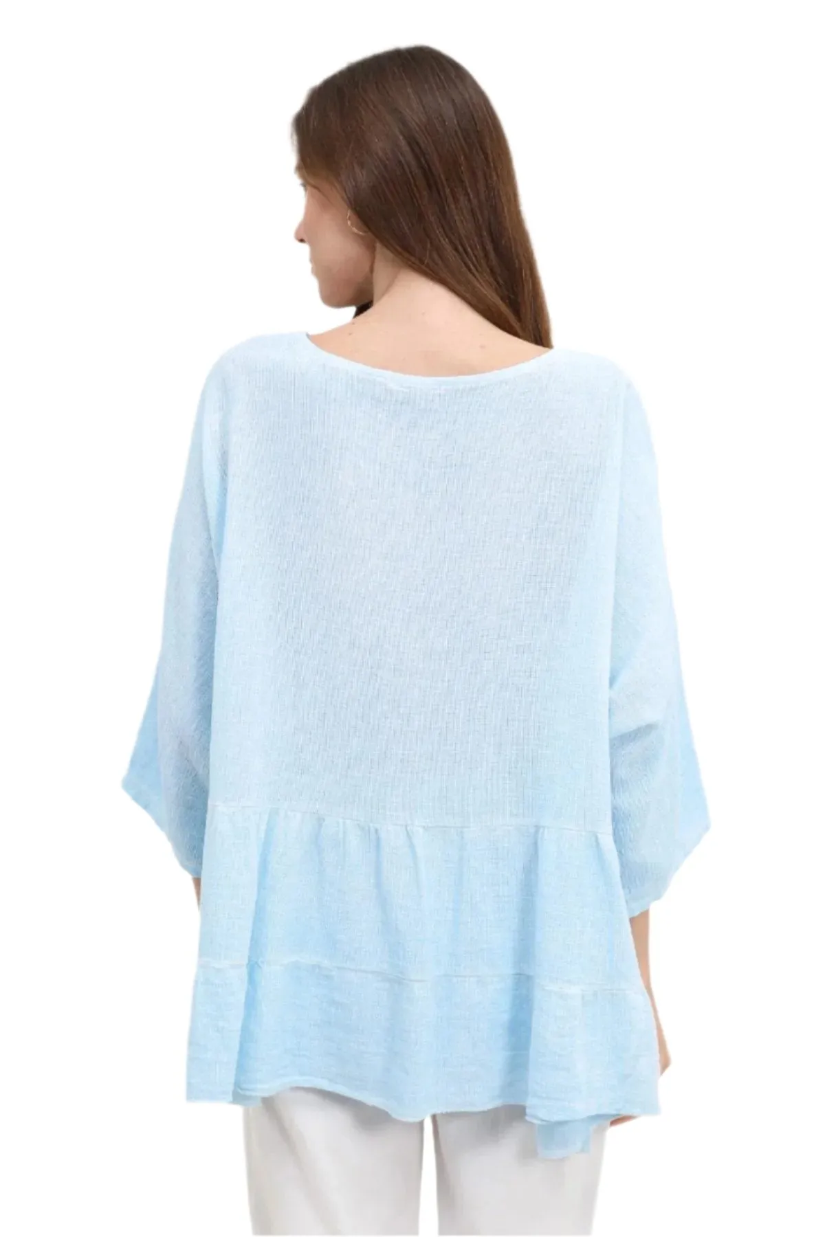 One Size Washed Linen Cotton Mix Loose Italian Tunic Top