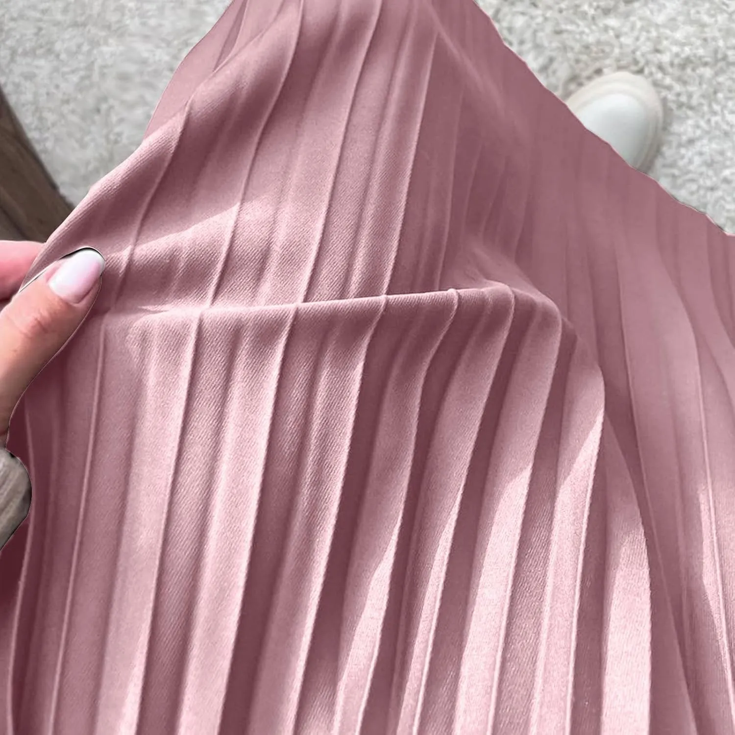 Oplxuo Women's High Waist Pleated Skirt Elegant Solid Color A line Swing Midi Skirt for Evening Party Clubwear