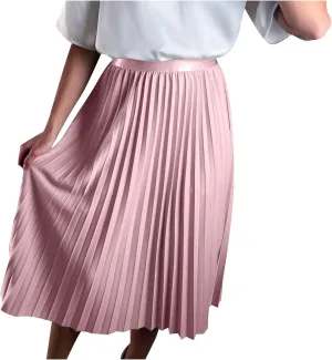 Oplxuo Women's High Waist Pleated Skirt Elegant Solid Color A line Swing Midi Skirt for Evening Party Clubwear