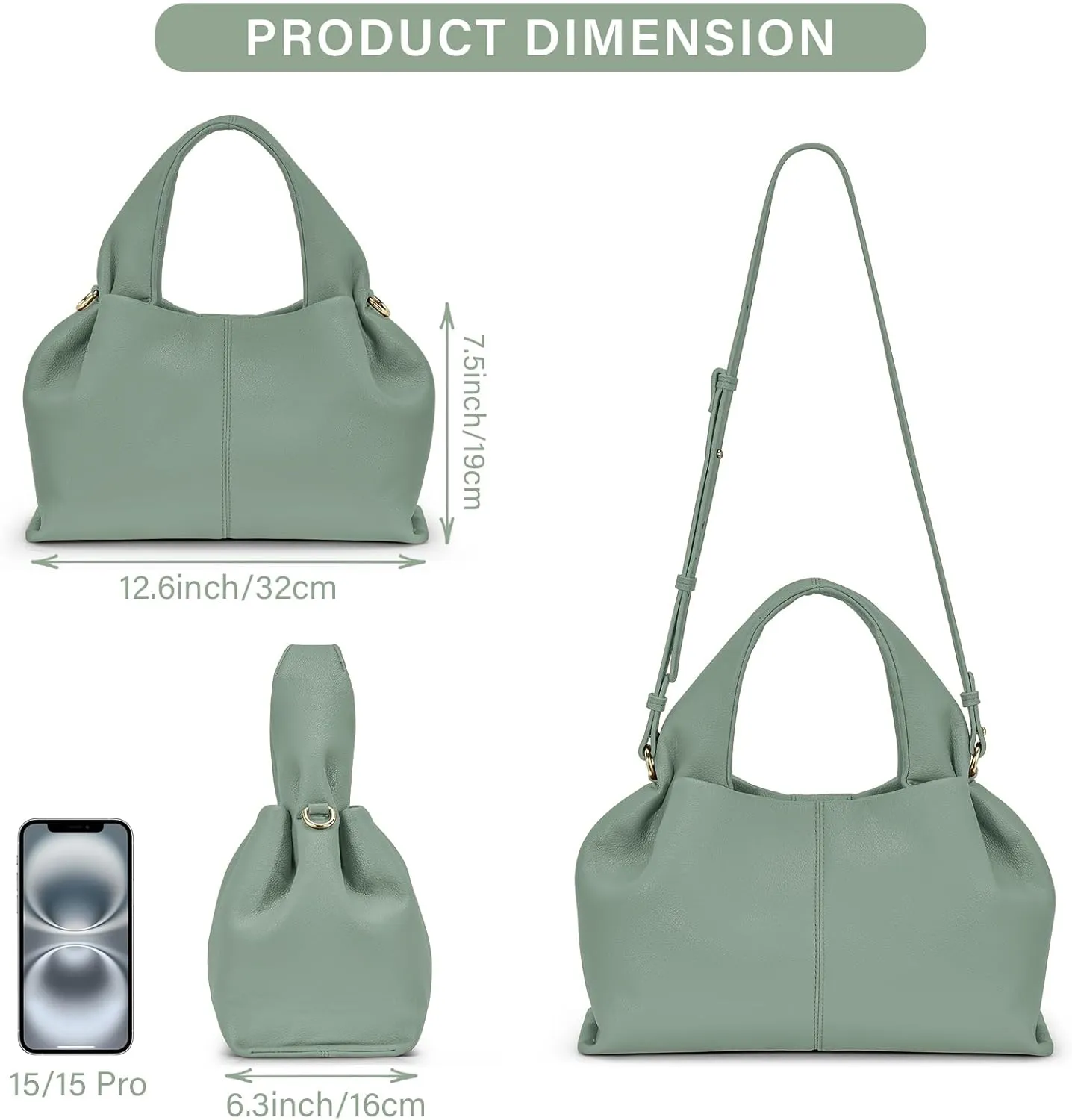 oscaurt Purses and Handbags for Women Trendy Dumpling Cloud Bag Chic PU Leather Tote Shoulder Bag with Removable Strap