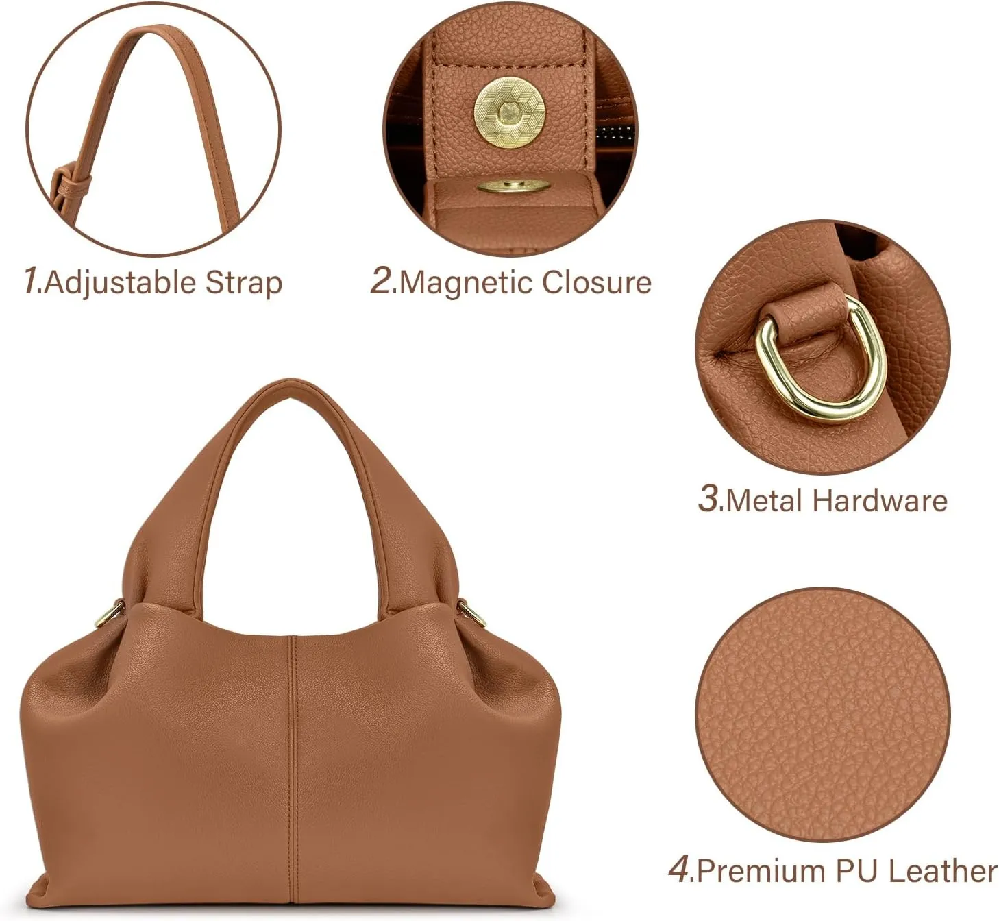 oscaurt Purses and Handbags for Women Trendy Dumpling Cloud Bag Chic PU Leather Tote Shoulder Bag with Removable Strap
