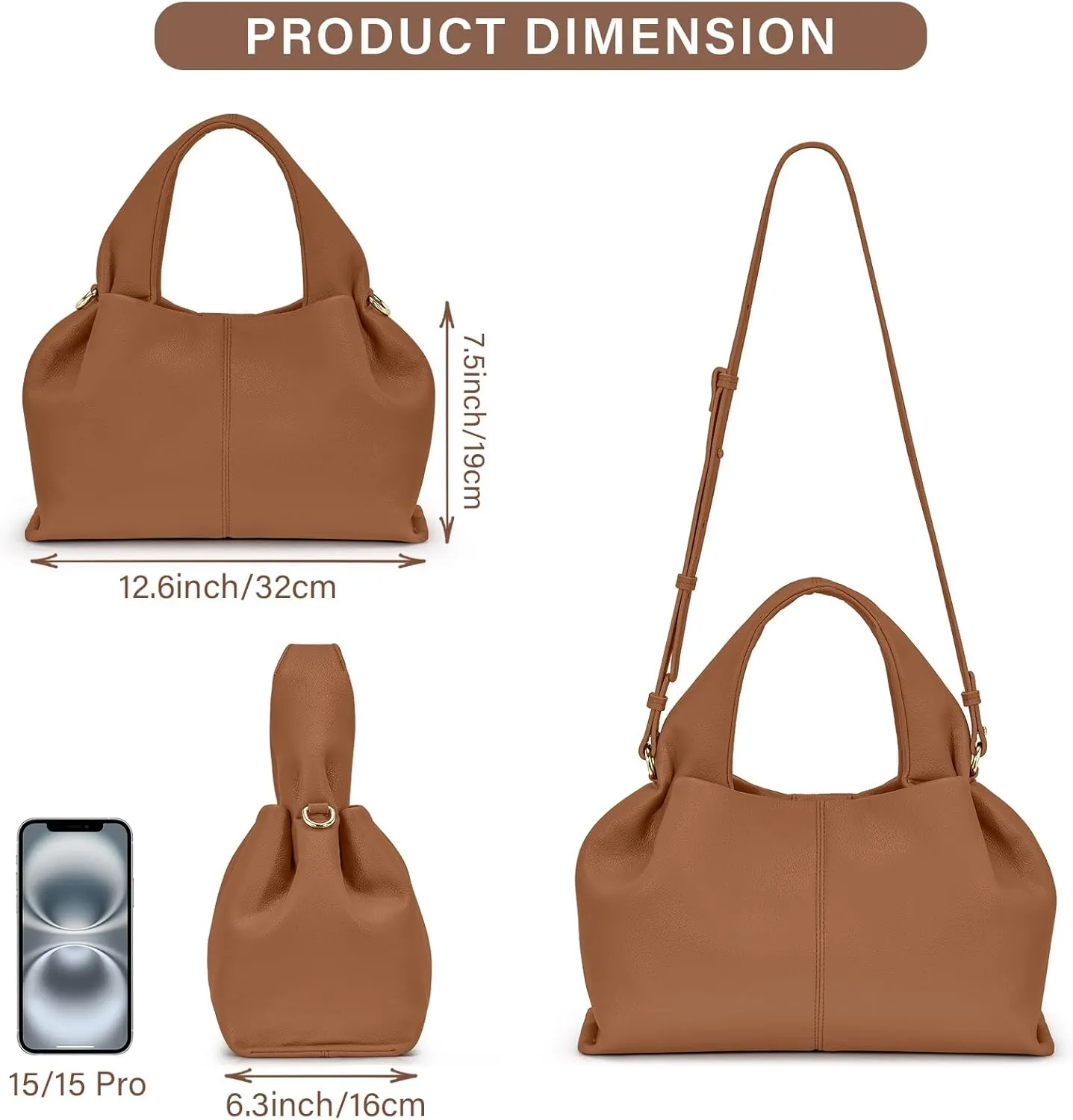 oscaurt Purses and Handbags for Women Trendy Dumpling Cloud Bag Chic PU Leather Tote Shoulder Bag with Removable Strap