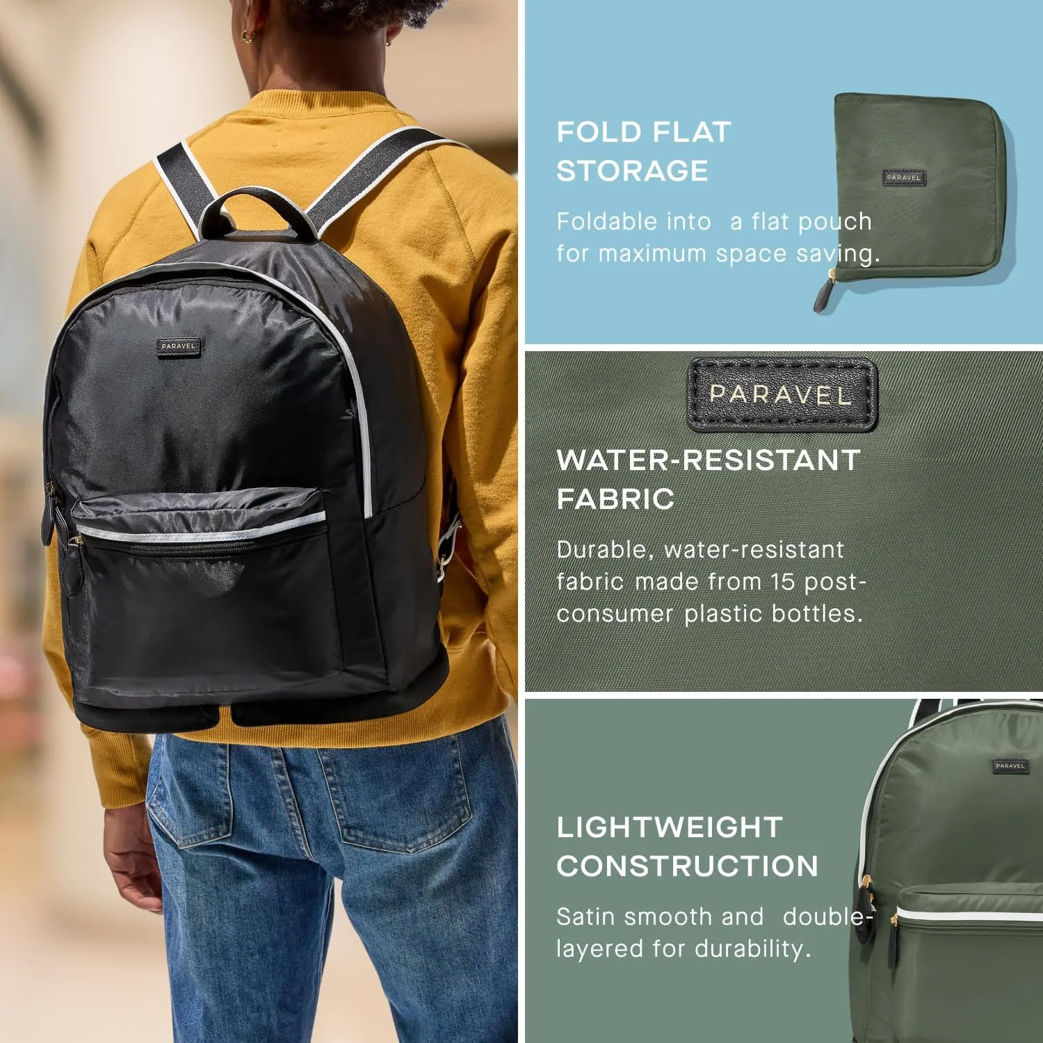 Paravel Fold Up Travel Backpack | Packable and Lightweight Foldable Travel Bag | Carry On Nylon Backpack with Trolley Sleeve, Bebop Red