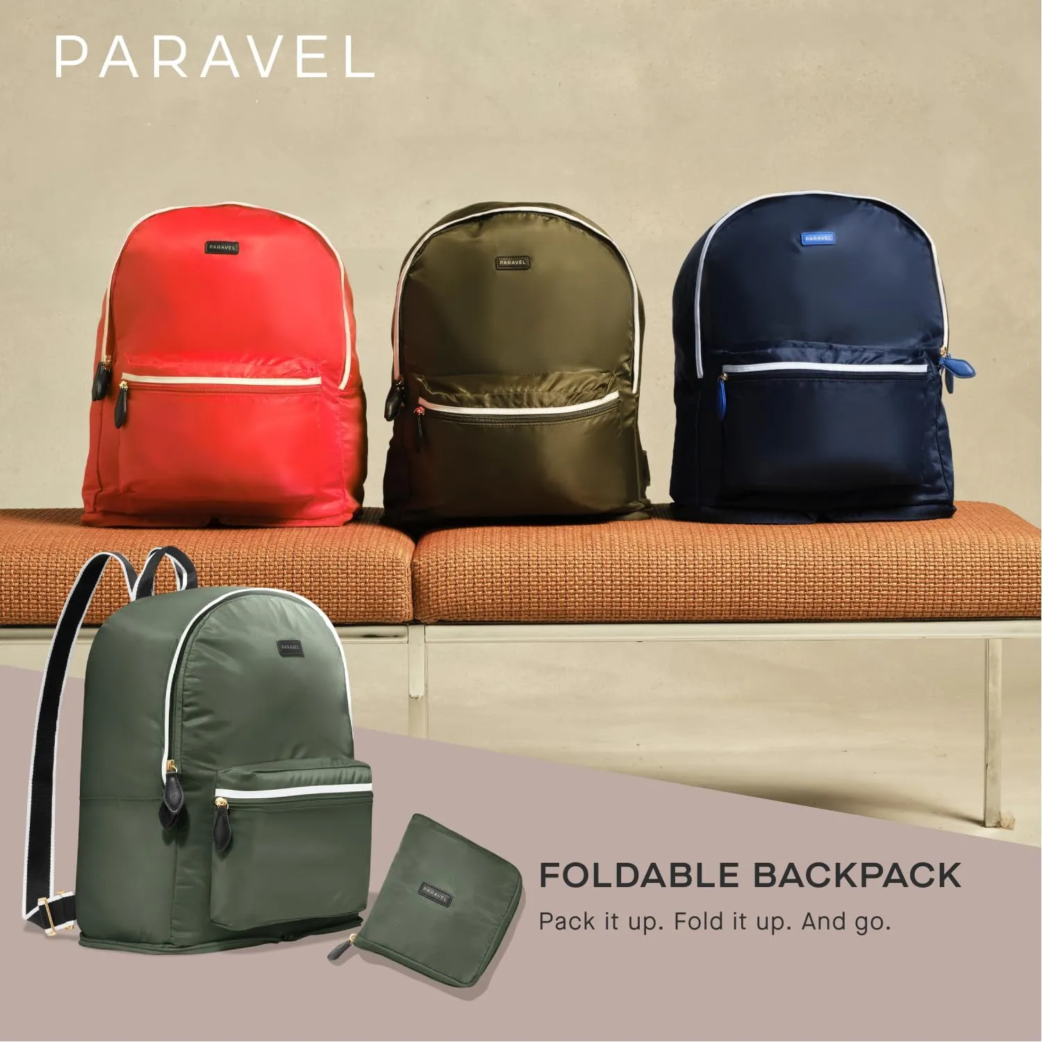 Paravel Fold Up Travel Backpack | Packable and Lightweight Foldable Travel Bag | Carry On Nylon Backpack with Trolley Sleeve, Bebop Red