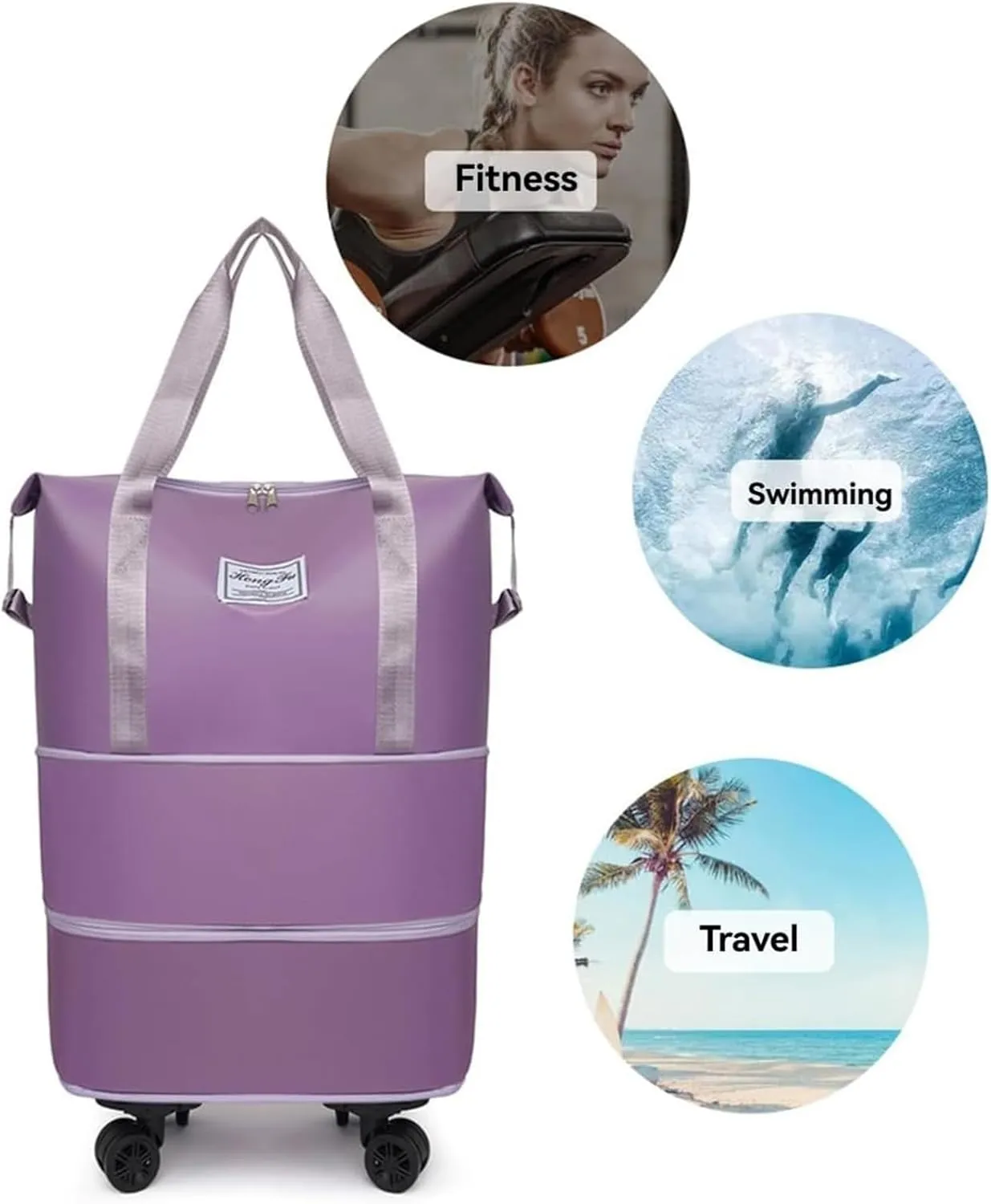 Pepepo Travel Bag with Wheels-(2025 New Large Capacity Travel Bag - Universal Wheel Removable) (Pink,Wheel-equipped)