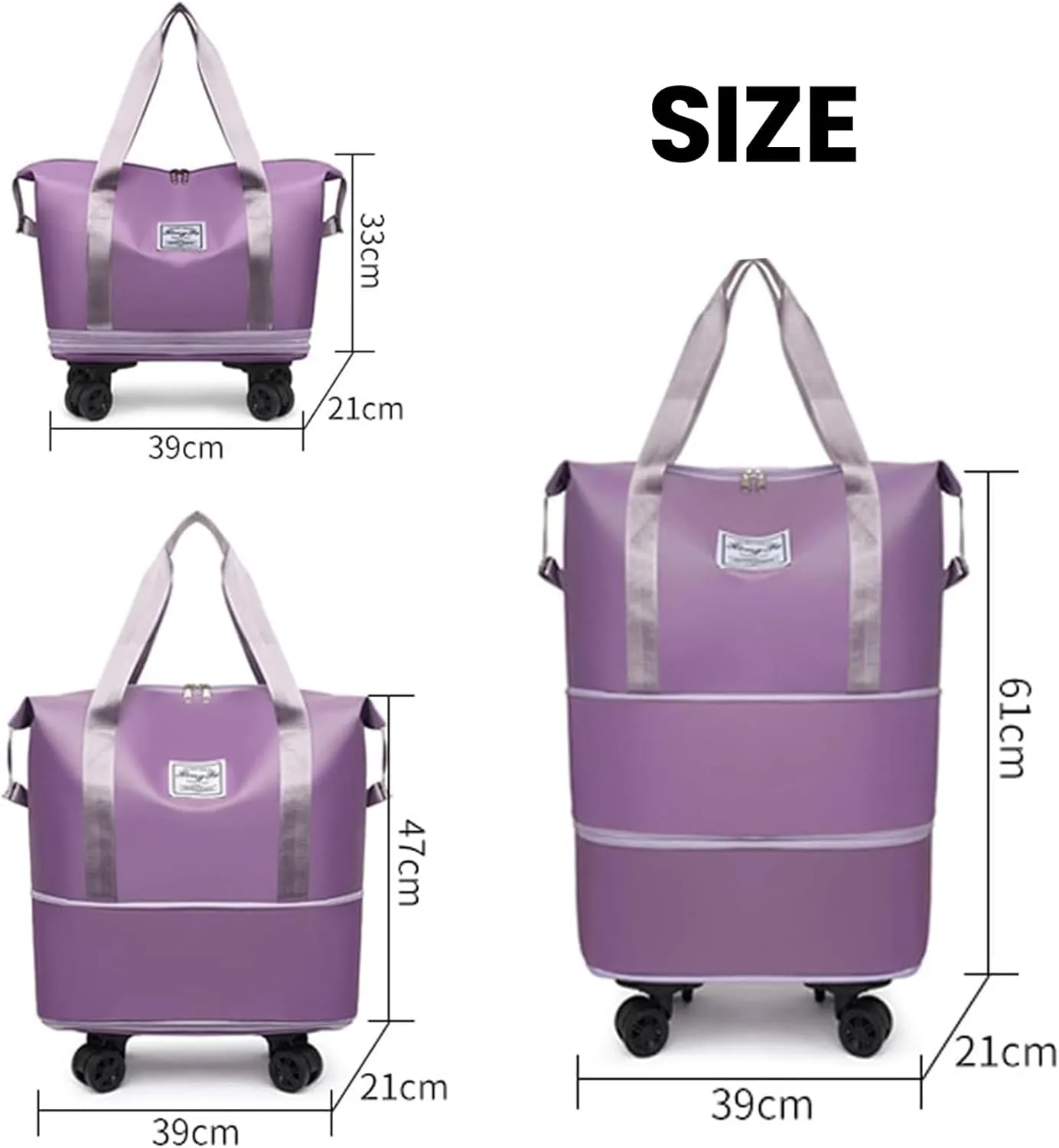 Pepepo Travel Bag with Wheels-(2025 New Large Capacity Travel Bag - Universal Wheel Removable) (Pink,Wheel-equipped)
