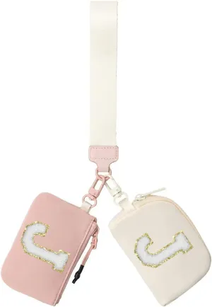 Personalized A-Z Letter Wristlet Dual Pouch, Women Keychain Wallet Wristlet Practical Gifts for Women