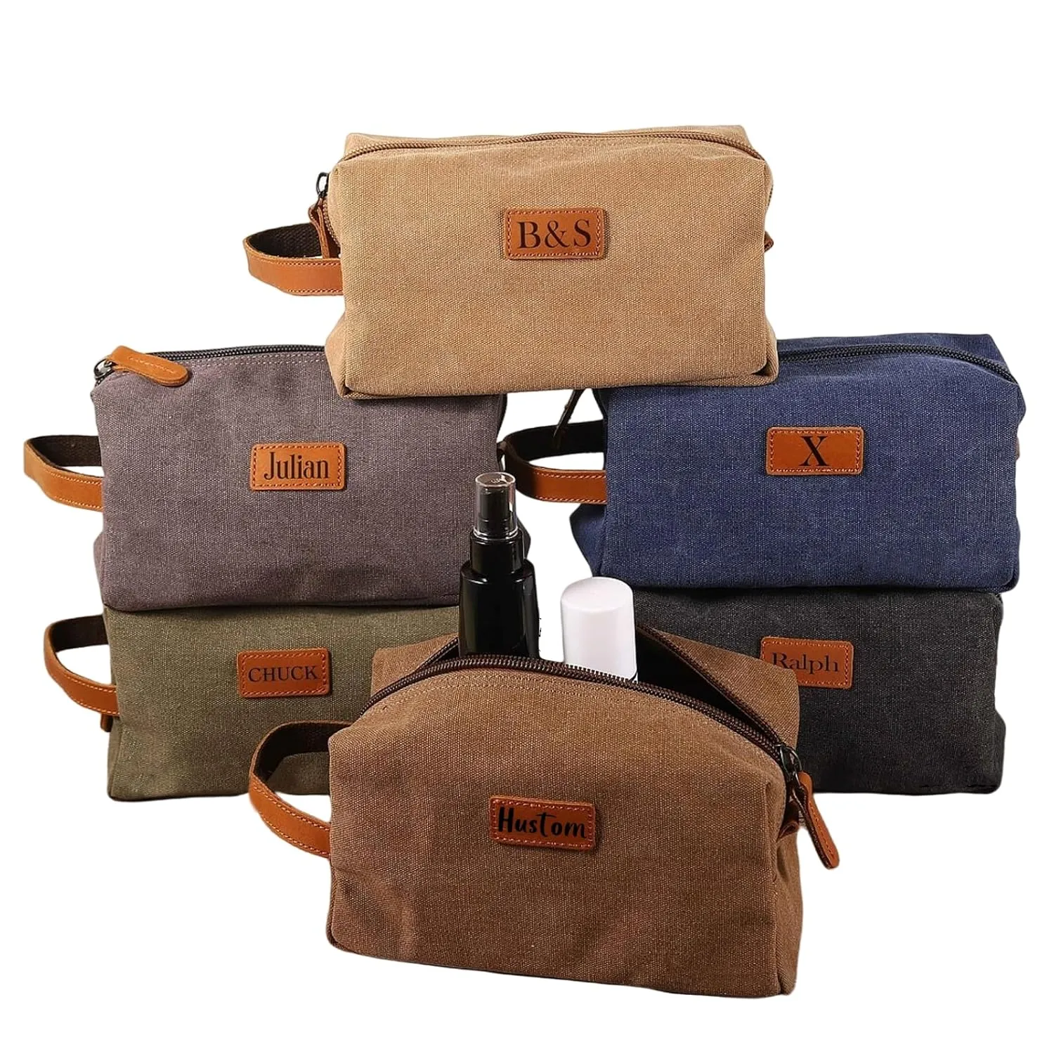 Personalized Mens Toiletry Bag, Snirov Gifts for Men Laser Engraved Name Canvas Handcrafted Travel Toiletry Bag for Husband Dad Boy Friend Fathers Day Gifts