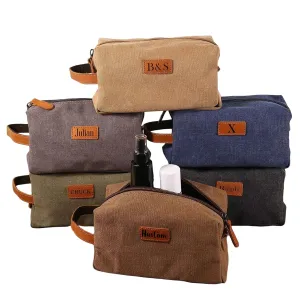 Personalized Mens Toiletry Bag, Snirov Gifts for Men Laser Engraved Name Canvas Handcrafted Travel Toiletry Bag for Husband Dad Boy Friend Fathers Day Gifts