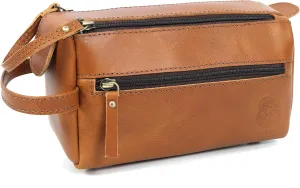 Personalized Toiletry Bag for Men, Engraved Leather Dopp Kit, Monogram Travel Shaving Bag, Stylish and Functional Travel Companion (Cinnamon Brown)