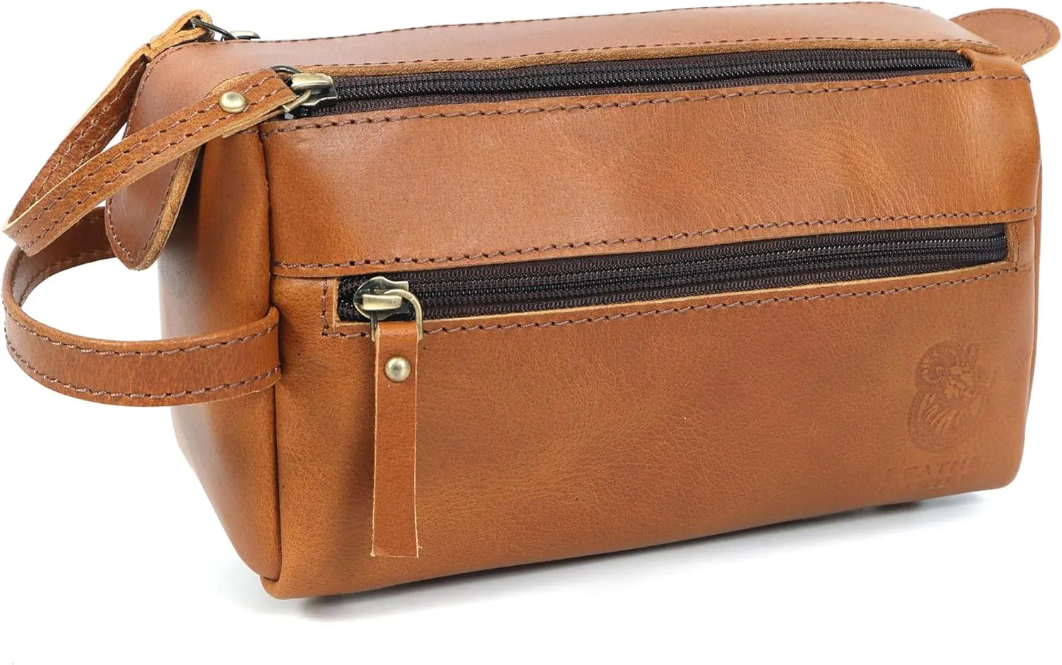 Personalized Toiletry Bag for Men, Engraved Leather Dopp Kit, Monogram Travel Shaving Bag, Stylish and Functional Travel Companion (Cinnamon Brown)