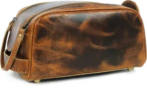 Personalized Toiletry Bag for Men, Engraved Leather Dopp Kit, Name Customize Travel Shaving Bag, Stylish and Functional Travel Companion (Tan)