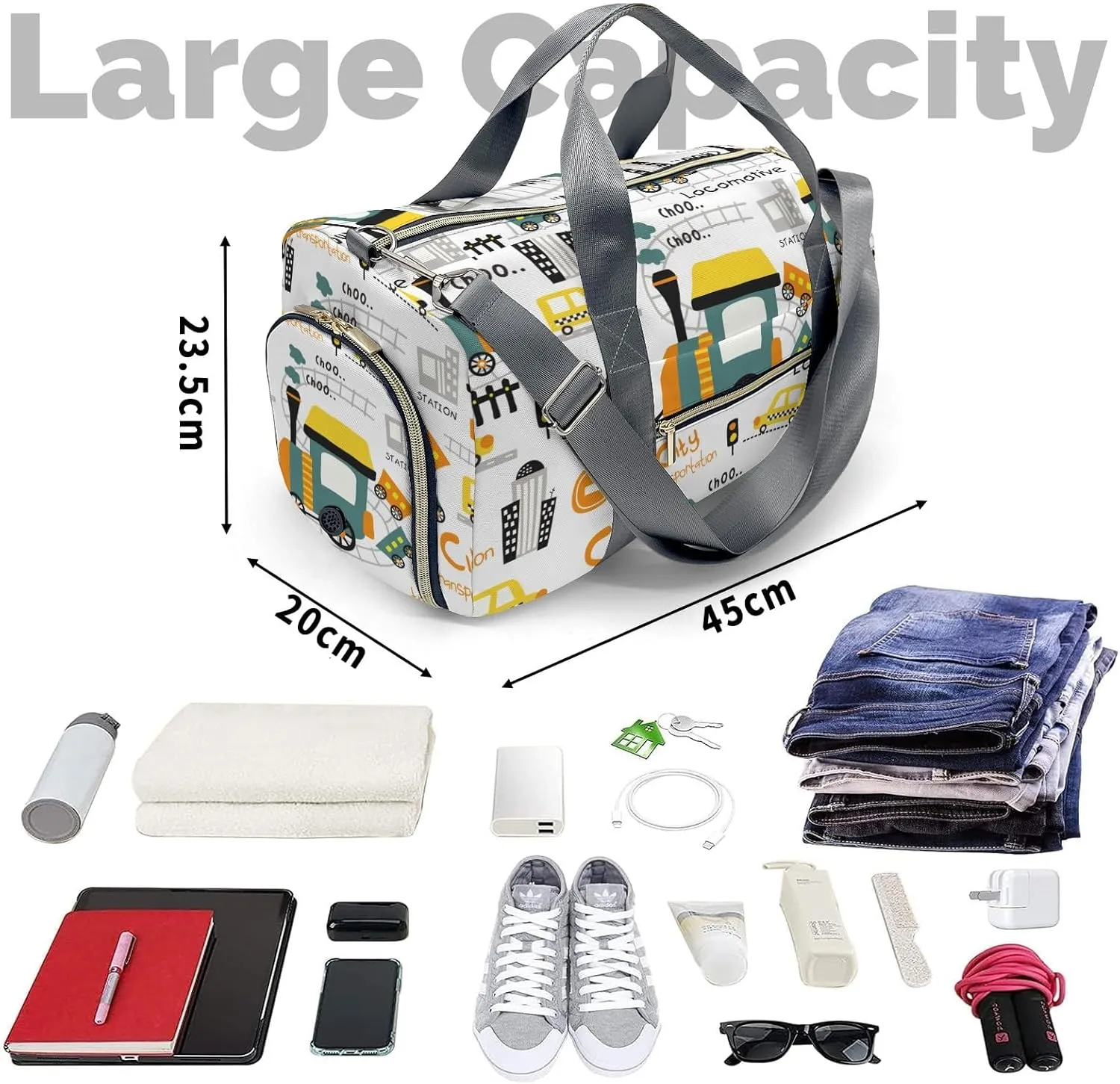 Personalized Transportation Choo Train Cartoon Custom Multi-functional Travel Bag, Unisex Portable Duffel Bag, Short Distance Travel Assistant