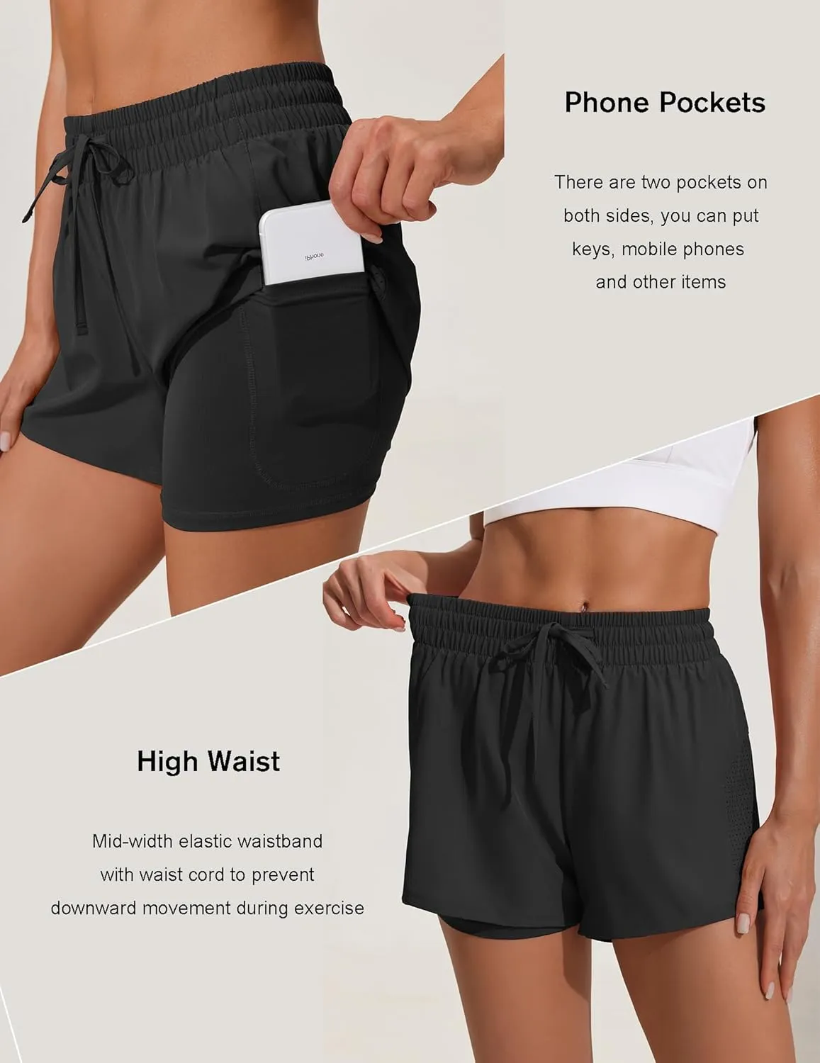 Pinspark womens High Waisted Quick Dry Gym Shorts with Pocket