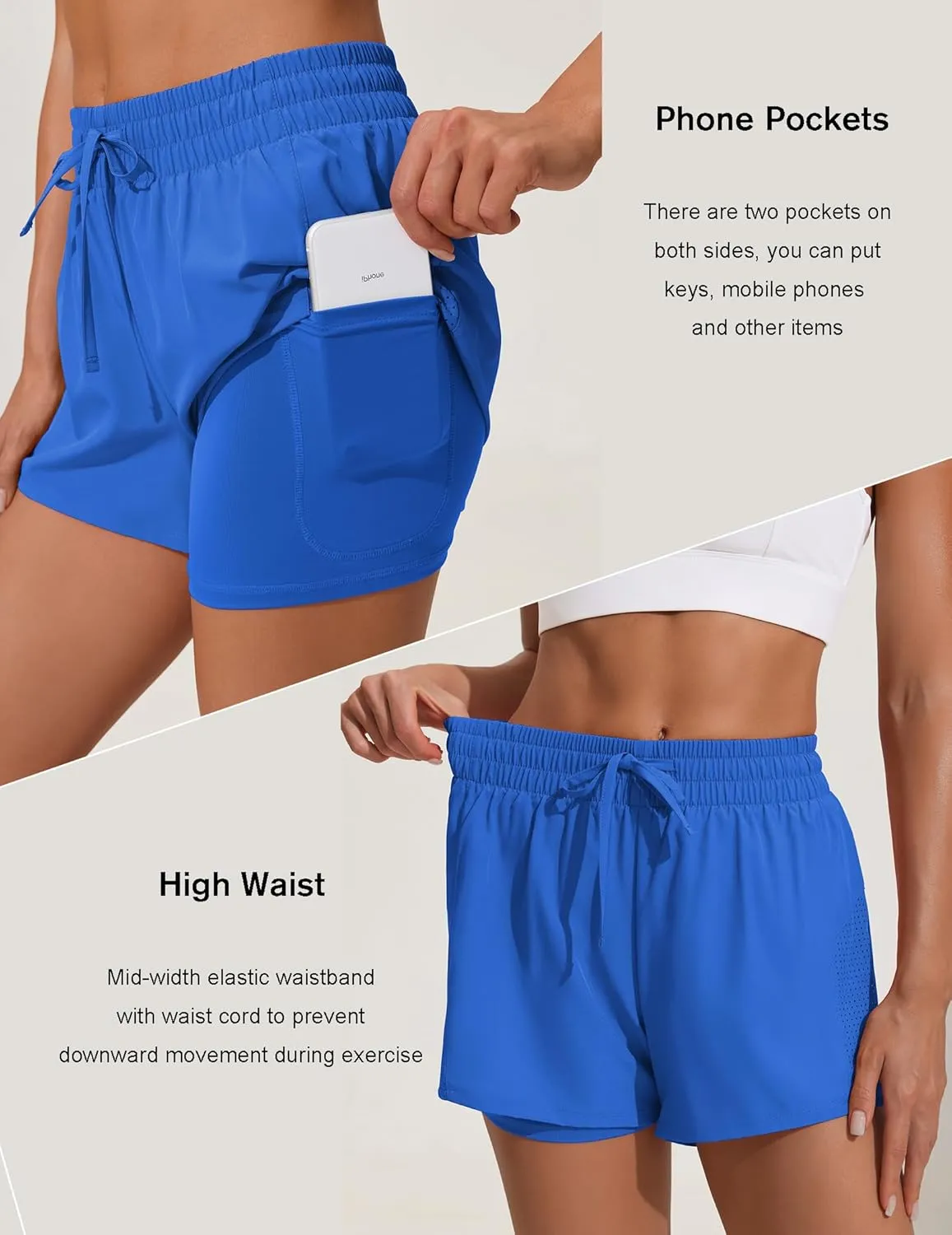 Pinspark womens High Waisted Quick Dry Gym Shorts with Pocket