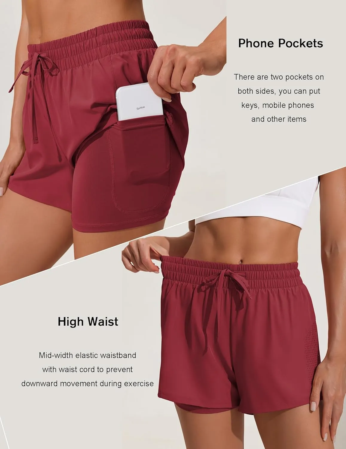 Pinspark womens High Waisted Quick Dry Gym Shorts with Pocket