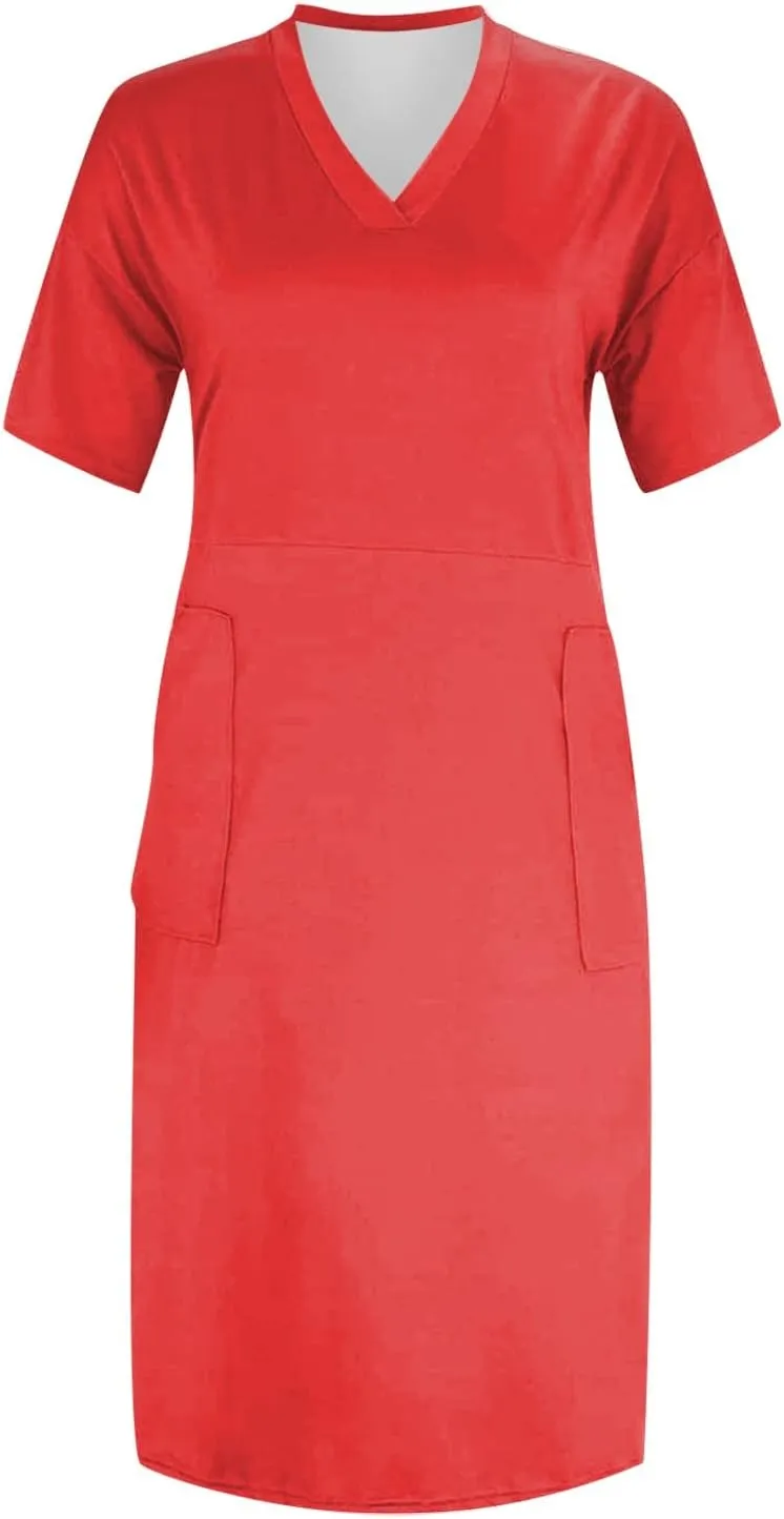 Plus Size Dresses for Curvy Women Cute Summer V Neck Mid Length Tshirt Dress with Pockets Casual Beachy Resort Dresses