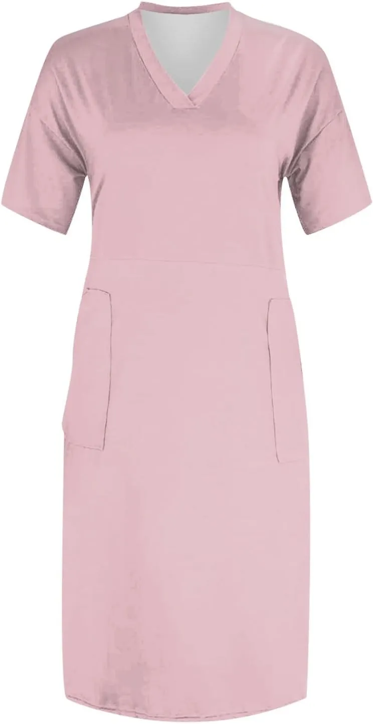 Plus Size Dresses for Curvy Women Cute Summer V Neck Mid Length Tshirt Dress with Pockets Casual Beachy Resort Dresses