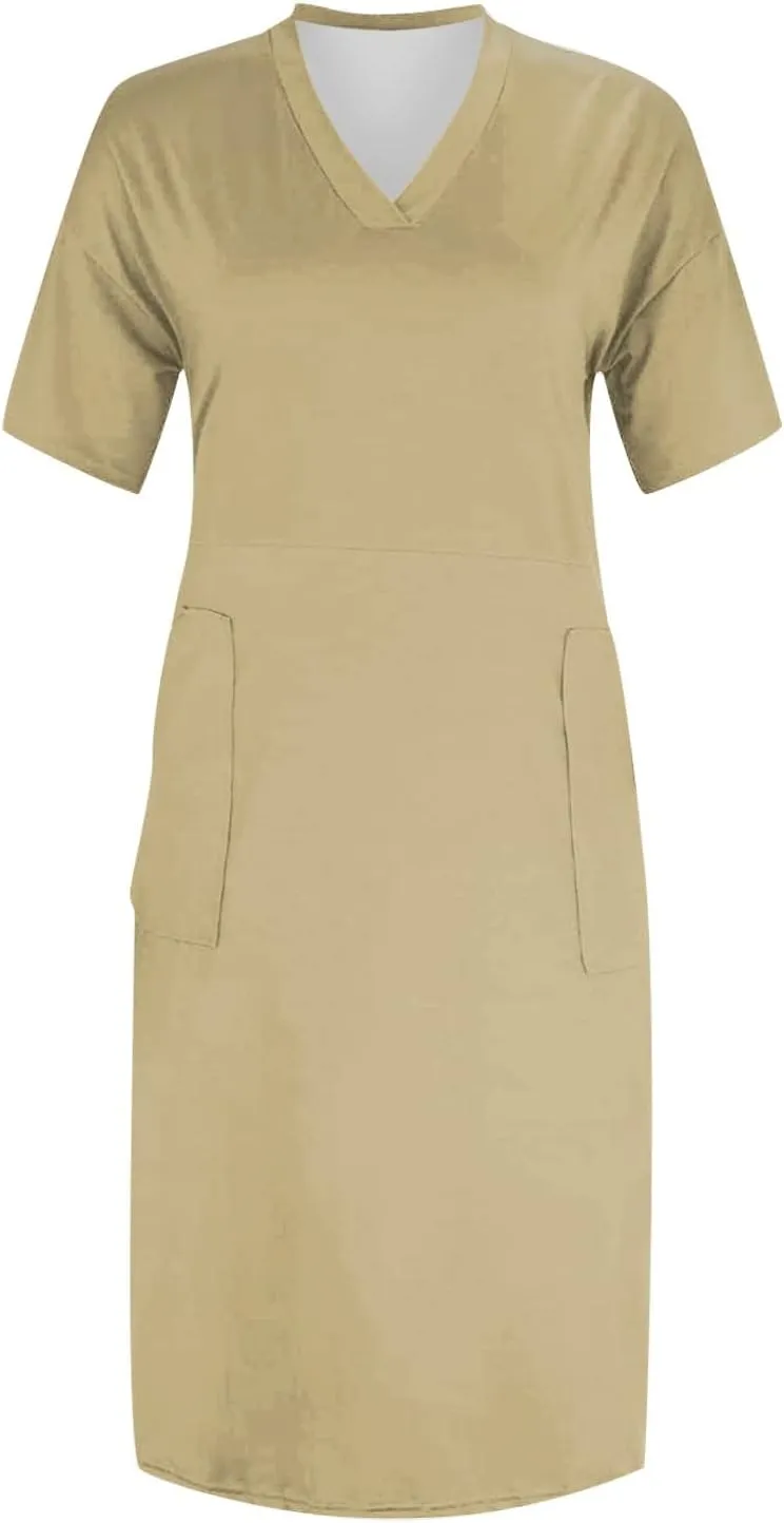 Plus Size Dresses for Curvy Women Cute Summer V Neck Mid Length Tshirt Dress with Pockets Casual Beachy Resort Dresses