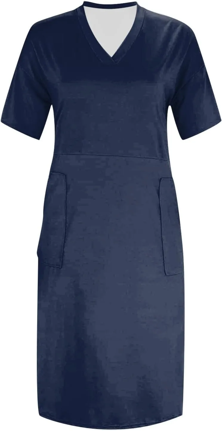 Plus Size Dresses for Curvy Women Cute Summer V Neck Mid Length Tshirt Dress with Pockets Casual Beachy Resort Dresses