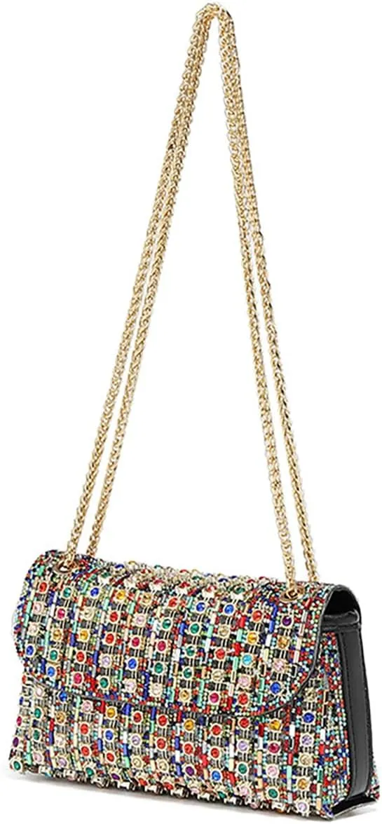 Pocadri Chic Clutch Purses for Women Rhinestone Evening Bag Shoulder Crossbody Bag with Chain for Bridal Wedding Party Dressy