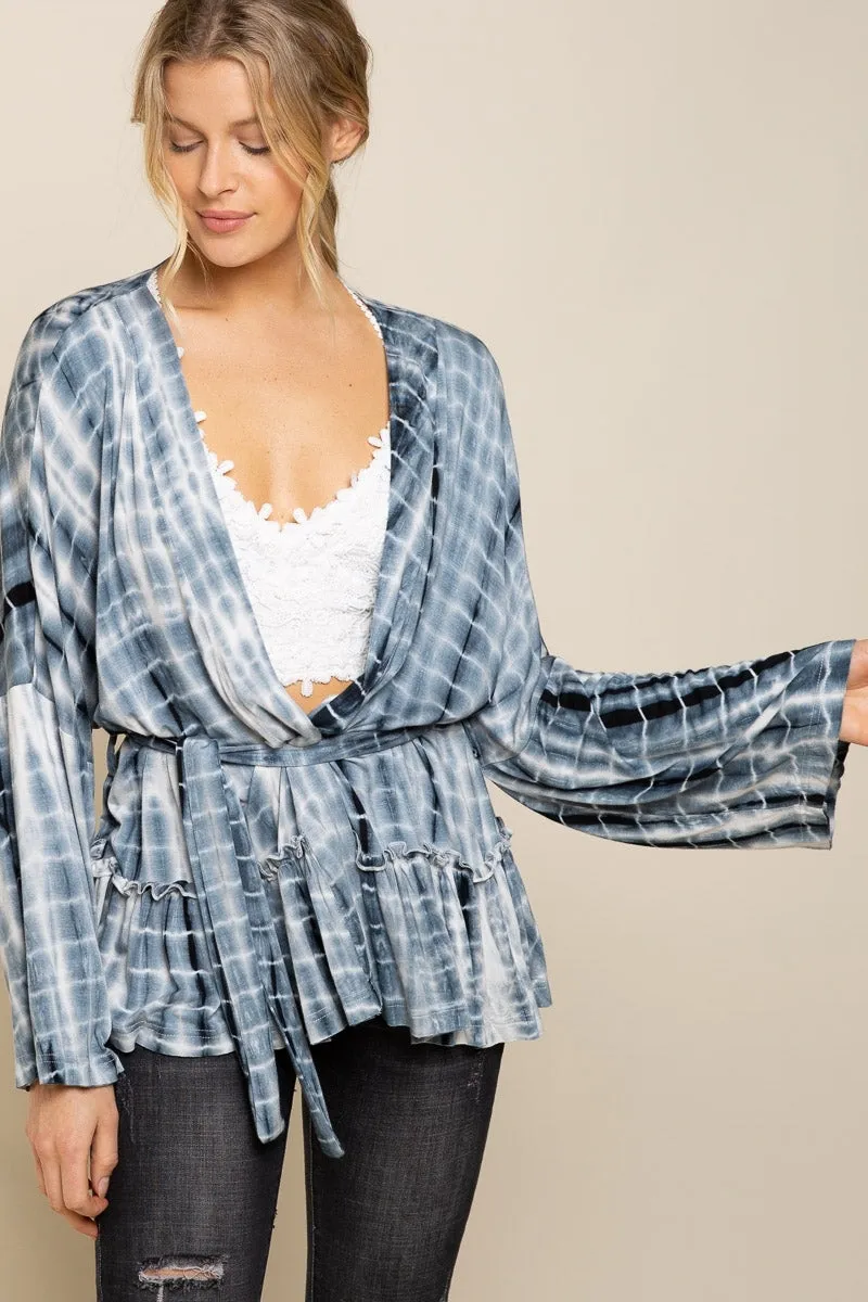 POL Ocean Grey Tie Dye Cardigan