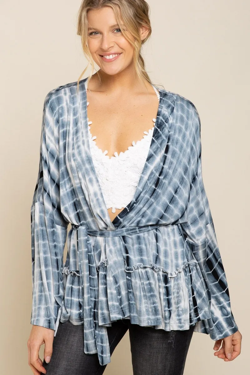 POL Ocean Grey Tie Dye Cardigan