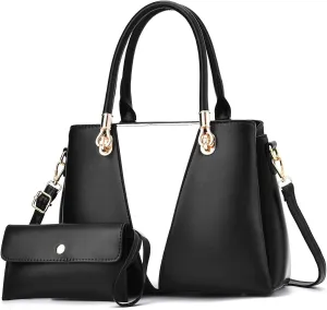 Purse Top Handle Bags Contrast Stitching Leather Satchel Purse Set 2pcs Totes Shoulder for Ladies Womens Handbags