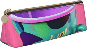 QIN&ZHENG 90's Cup Design Print Fashion Leather Triangular Pouch Lightweight Cosmetic Case Full-Print Compact Organizer
