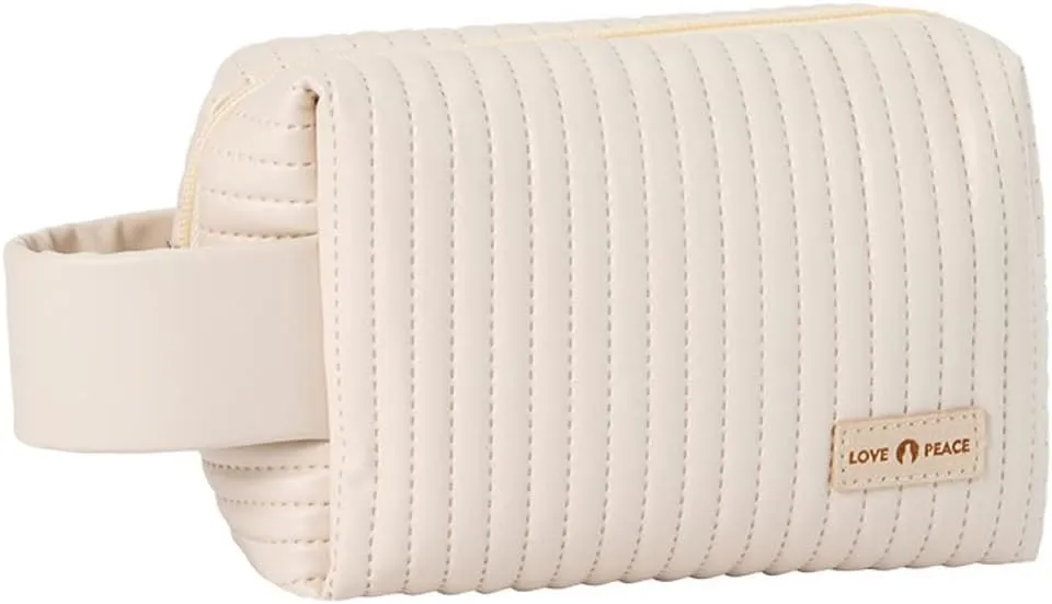 "Beige Charm Cosmetic Bag - Compact, Zippered Makeup Pouch for Purse, Ideal for Travel Accessories & Daily Storage