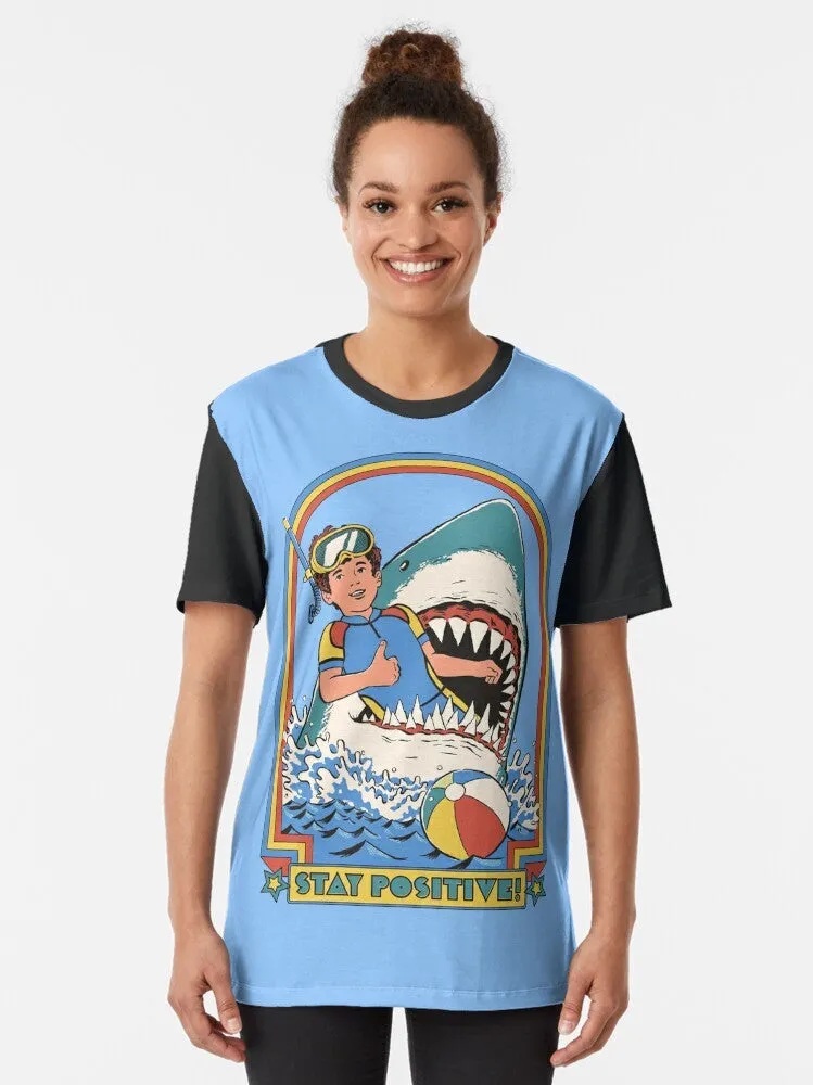 "Stay Positive" Retro Shark Graphic T-Shirt