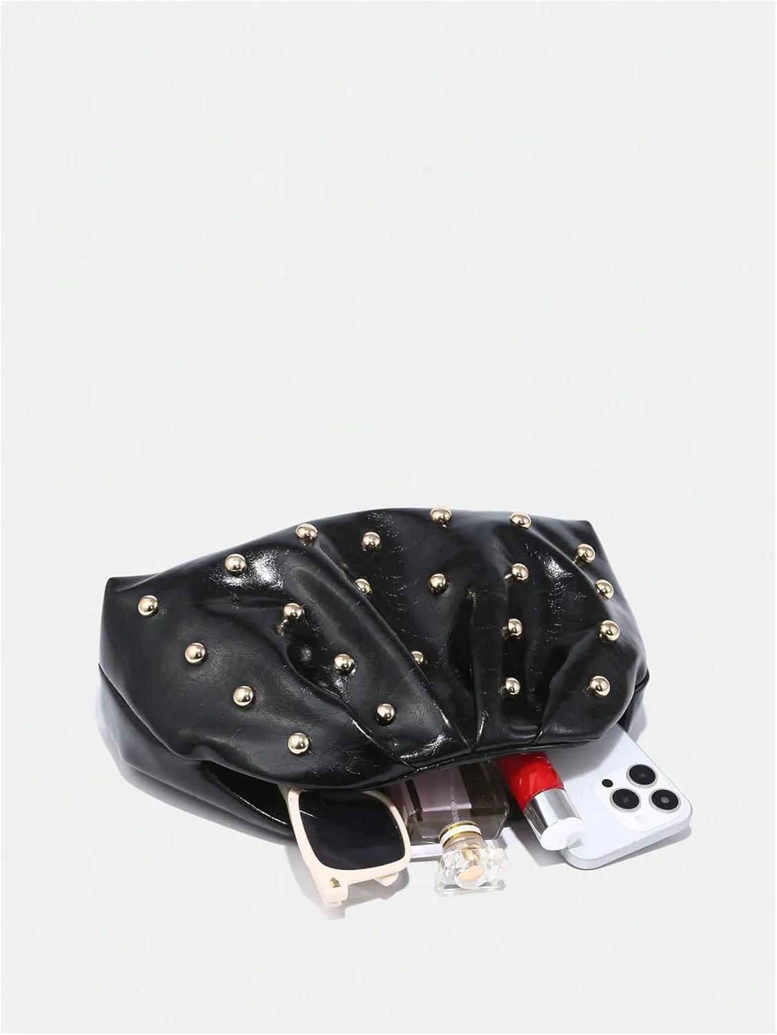 QWINEE Women's Elegant Studded Clutch Bag Magnet Ruched Bags Retro Vintage Evening Handbag