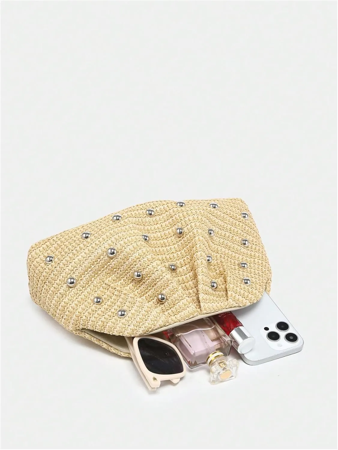 QWINEE Women's Elegant Studded Clutch Bag Magnet Ruched Bags Retro Vintage Evening Handbag