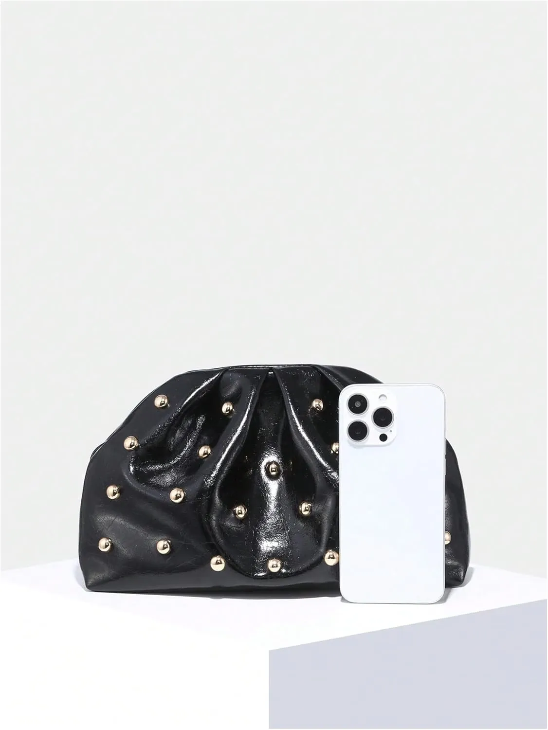 QWINEE Women's Elegant Studded Clutch Bag Magnet Ruched Bags Retro Vintage Evening Handbag