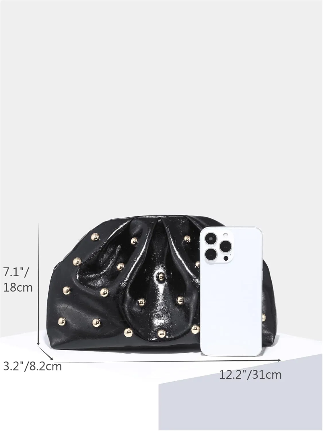 QWINEE Women's Elegant Studded Clutch Bag Magnet Ruched Bags Retro Vintage Evening Handbag