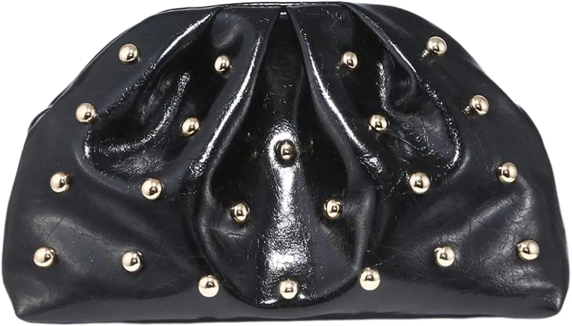 QWINEE Women's Elegant Studded Clutch Bag Magnet Ruched Bags Retro Vintage Evening Handbag