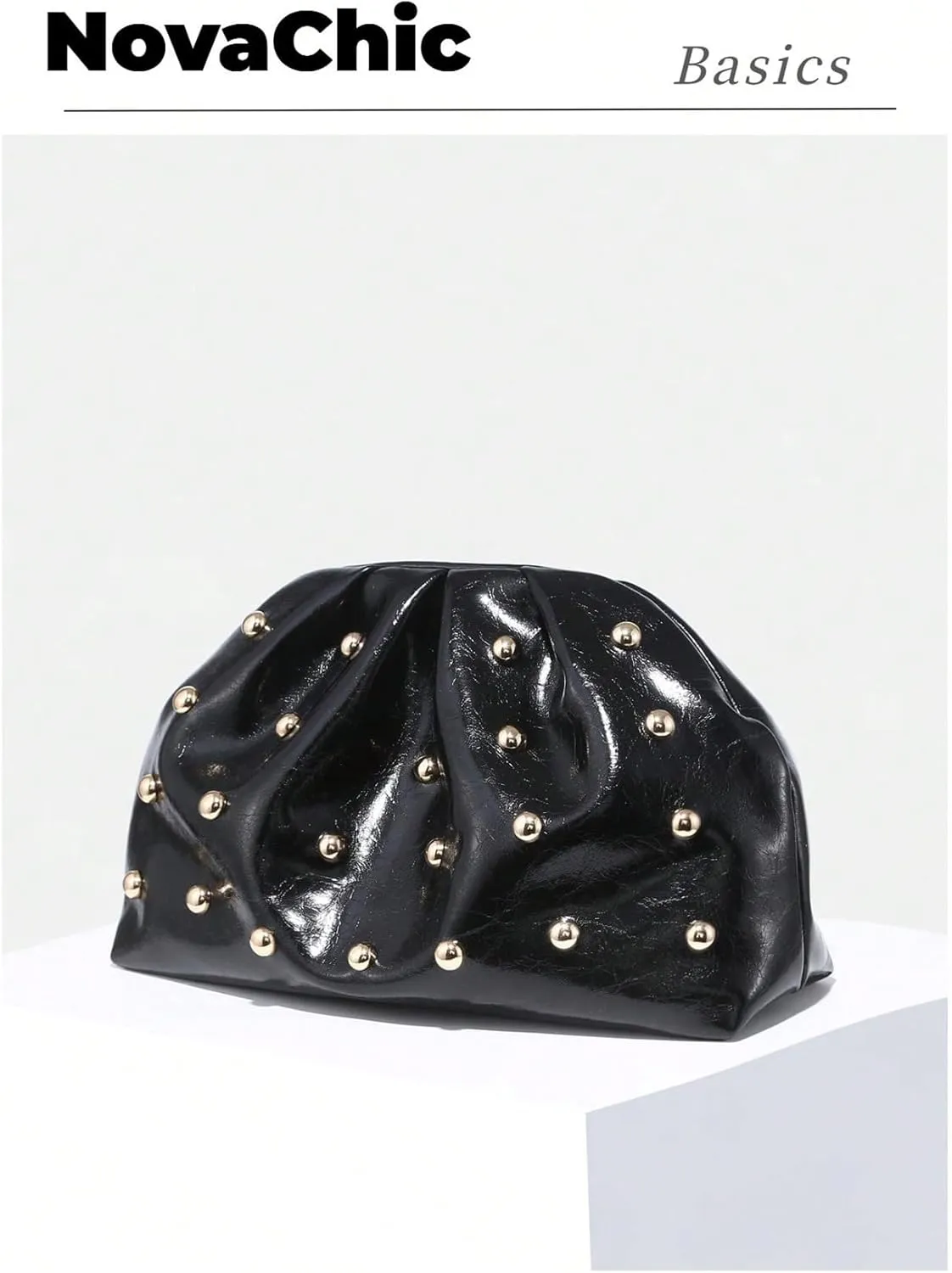 QWINEE Women's Elegant Studded Clutch Bag Magnet Ruched Bags Retro Vintage Evening Handbag