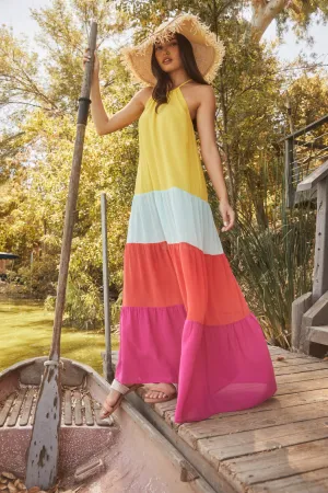 Rainbow Rays Bright Colorblock Maxi Dress