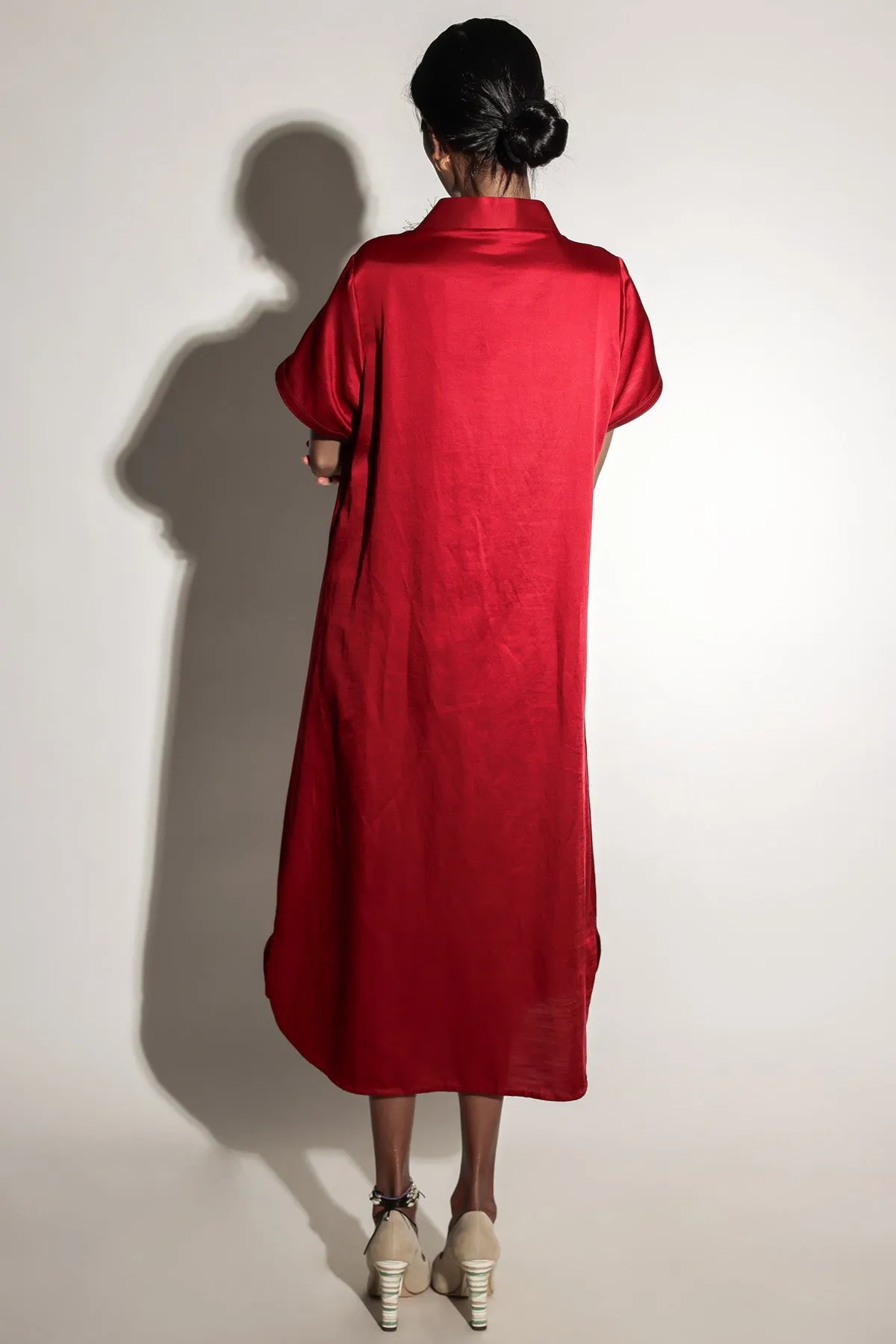 Red Embroidered Shirt Dress