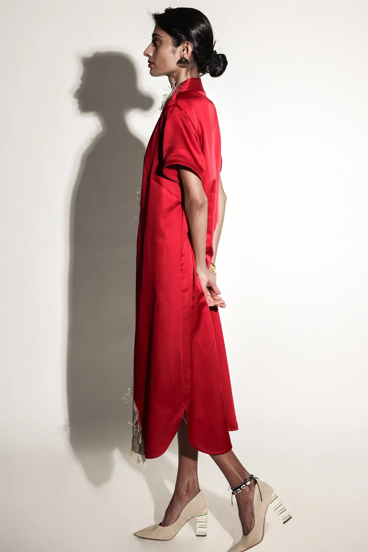 Red Embroidered Shirt Dress