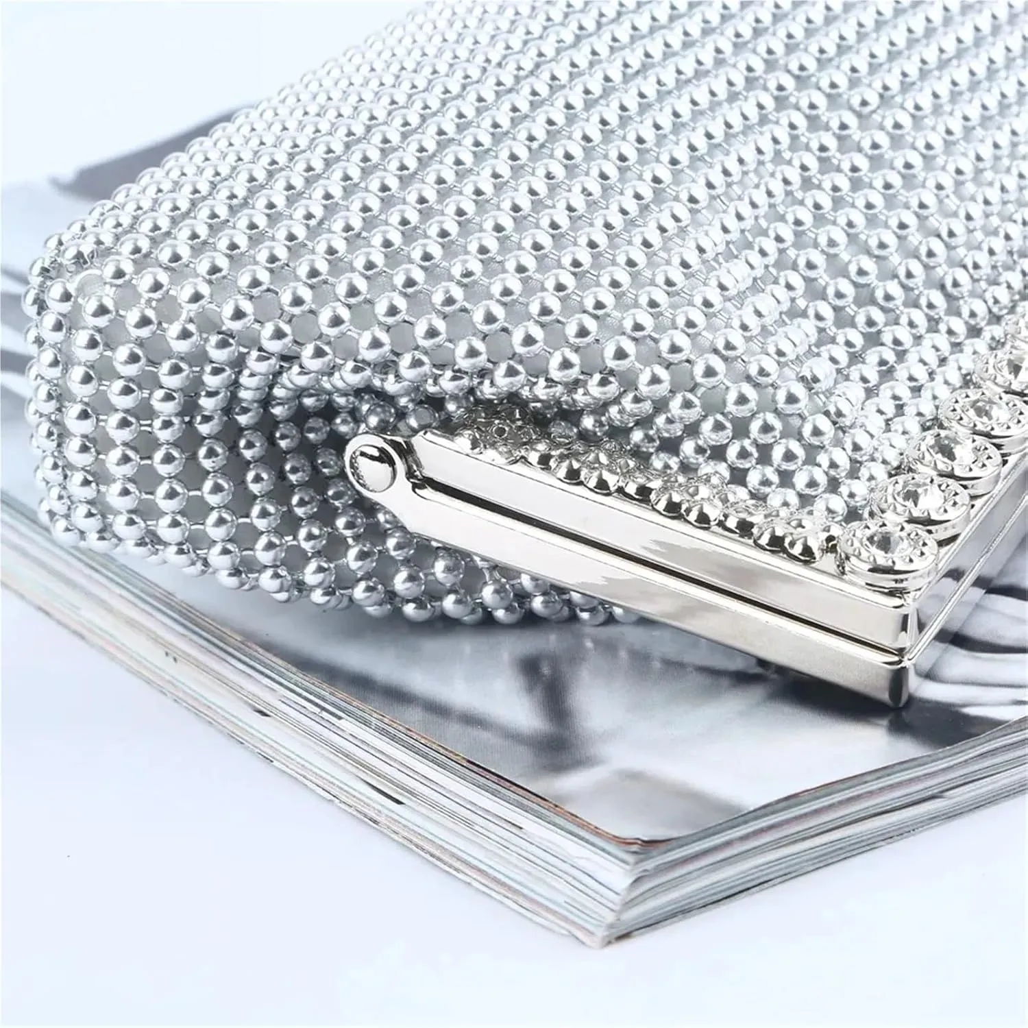 Rhinestone Bags Evening Gold Clutch Bag Glitter Bead Elegant Woman Party Bags Vintage Bridal Purse Silver Handbags Night Bag