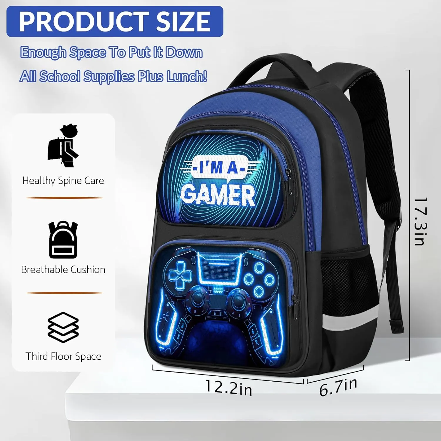 School Backpack for Boys - Gamer Boys Backpack for Kids Children Teens Elementary Middle School - 17 Video Game Bookbag Travel Back Pack for Age 6-18