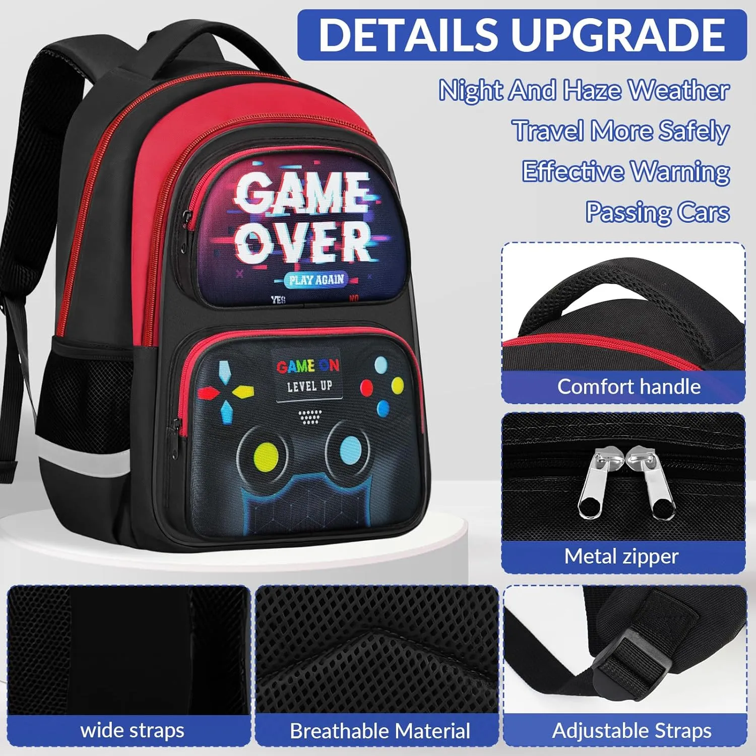 School Backpack for Boys - Gamer Boys Backpack for Kids Children Teens Elementary Middle School - 17 Video Game Bookbag Travel Back Pack for Age 6-18