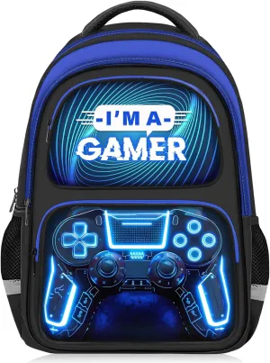 School Backpack for Boys - Gamer Boys Backpack for Kids Children Teens Elementary Middle School - 17 Video Game Bookbag Travel Back Pack for Age 6-18